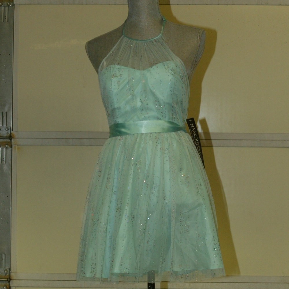 Masquerade Halter Prom Dress Mint Glitter